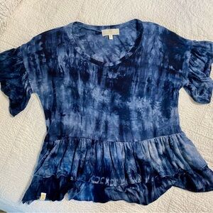Simply Southern Tiered Blue Tie-Dye Women's Top Comfortable Boho Small